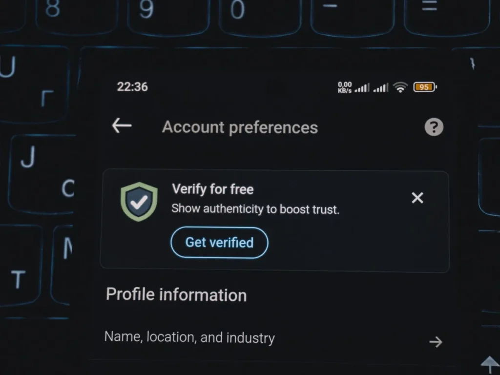 Smartphone screen showing account preferences and profile information